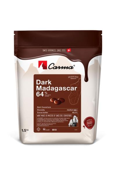 Carma Dunkle Schokolade - Dark Madagascar 64% Tropfen 1,5kg